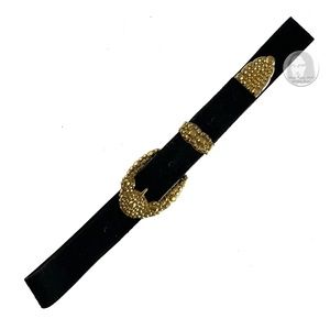 Michael Morrison Belt Embellished Gold Rhinestones Black Suede Leather Vintage